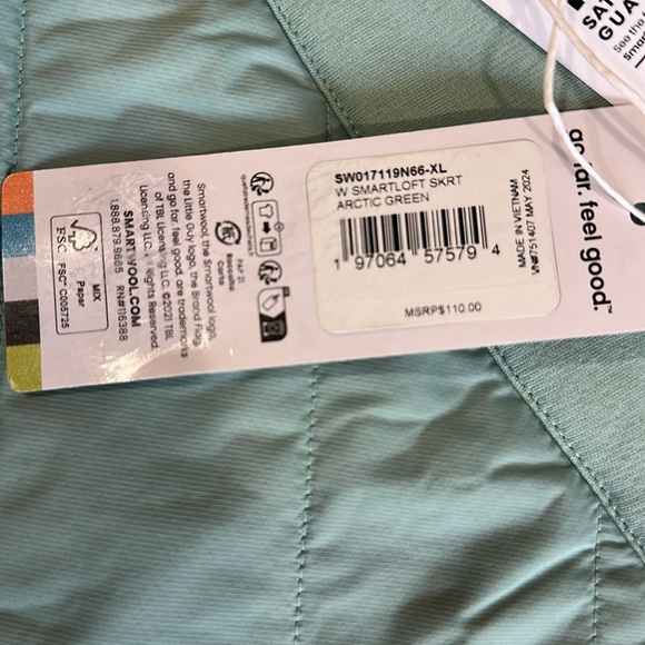SMARTWOOL Smartloft Pull On Quilted Skirt With Pockets Sz XLarge Artic Green NWT - Picture 9 of 10